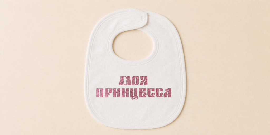 Надпись для слюнявчика, вырезанная на плоттере Silhouette